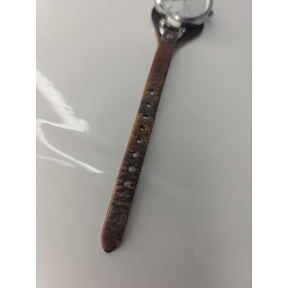 Fossil 32mm Silver Case White Dial On Branded Brown Bund Strap - Picture 7 of 8